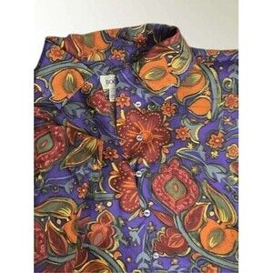 VTG Bogari 100% Silk Loops Button Up Shirt‎ Women Size M Purple/Orange Floral